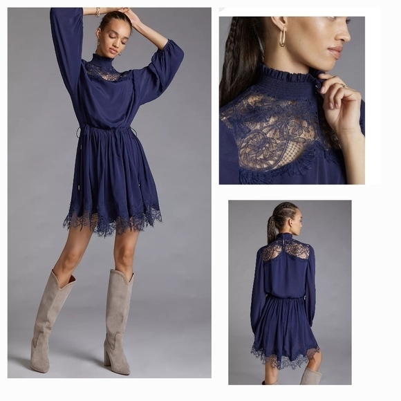 MAGALI PASCAL CLEMENCE SILK COTTON MIX DRESS - NAVY - Picture 1 of 9